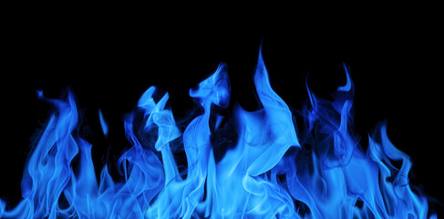 blue flame stripe with hot sparks isolated on black