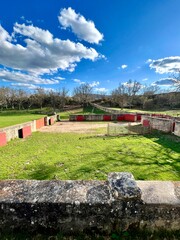 Fototapeta premium vertical image of the Corral del monte Valonsadero in Soria where the festivities of San Juan are celebrated.