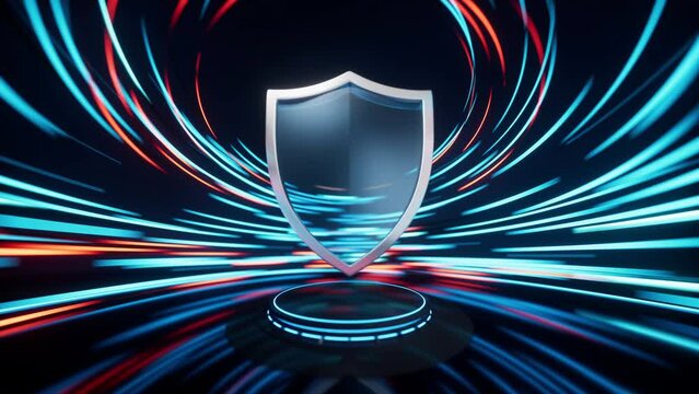 Shield with spin lines effect background, 3d rendering.
