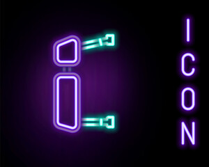 Glowing neon line Truck side mirror icon isolated on black background. Colorful outline concept. Vector