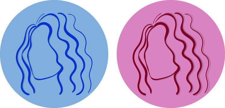 logo sign one line girl woman hairstyle wavy curly hair for hairdresser, beauty salon