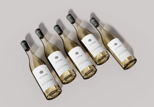 Five Wine Bottles Mockup