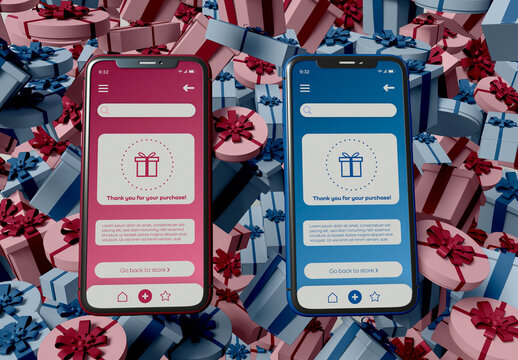 Two Smartphones with Shopping App Mockup