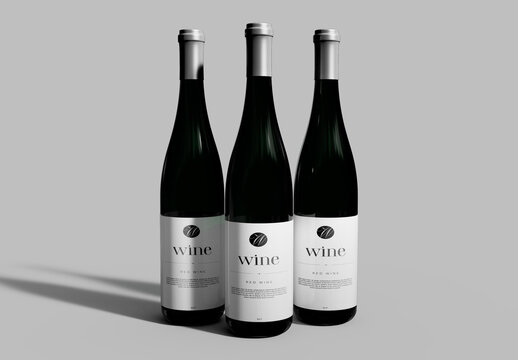 Three Wine Bottles Mockup