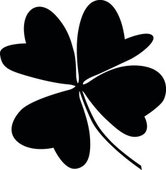 Four-leaf white clover with a stem, Trifolium repens. symbol for luck. realistic silhouette
