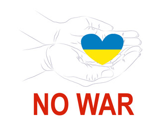Help Ukraine. Hands Ukrainian national colors. Anti-war creative concept lettering
