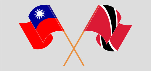 Crossed and waving flags of Taiwan and Trinidad and Tobago