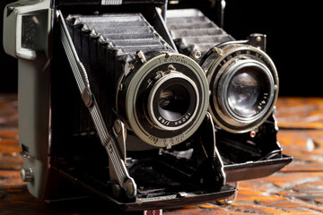 Old vintage photo cameras on an old background.