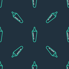 Line Hot chili pepper pod icon isolated seamless pattern on black background. Design for grocery, culinary products, seasoning and spice package, cooking book. Vector