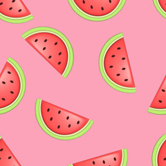 Watermelon pattern on a pink background. 3D style.