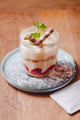strawberry magnolia dessert in the cup. Dessert with strawberries . 