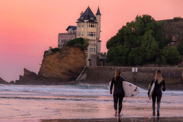 Sunrise Surf In Biarritz France - obrazy, fototapety, plakaty