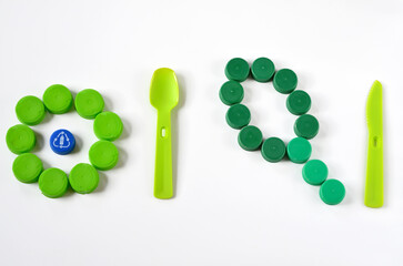 plastic utensils and corks as an example of waste recycling