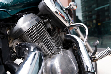 Fototapeta na wymiar Motorcycle shiny metal pipes and engines