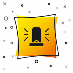 Black Flasher siren icon isolated on white background. Emergency flashing siren. Yellow square button. Vector