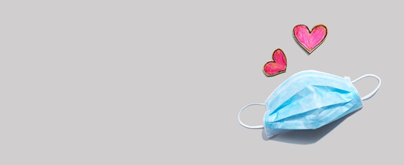 Medical worker appreciation theme with hearts and a mask
