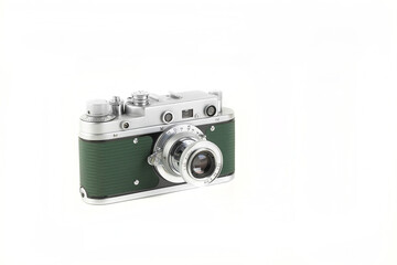 The old rangefinder film camera, Green Body, on white background.