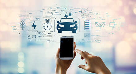 EV concept with person using a smartphone