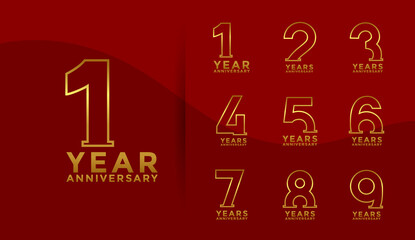 Set of Anniversary outline logotype and gold color with red background for celebration