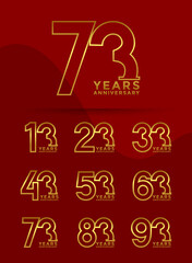 Set of Anniversary outline logotype and gold color with red background for celebration