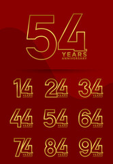 Set of Anniversary outline logotype and gold color with red background for celebration