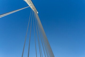 Barranquilla, Atlantico, Colombia. January 15, 2022: Pumarejo bridge structure with blue sky.