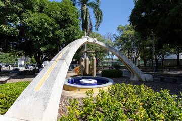 Barranquilla, Atlantico, Colombia. January 15, 2022: Fountain in the city park.