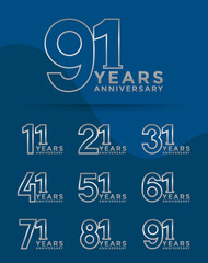 Set of Anniversary outline logotype and silver color with blue background for celebration