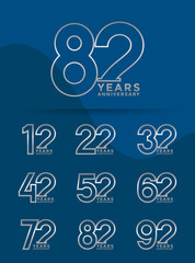 Set of Anniversary outline logotype and silver color with blue background for celebration