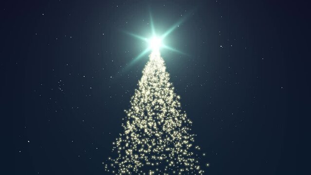 Christmas tree gold particles with snow background animation.