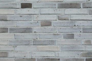 Brick stone wall background, grey and bright brick layer smooth surface with space for text