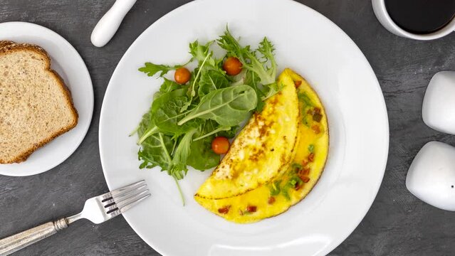 Rotating Cheese Omelette and Salad