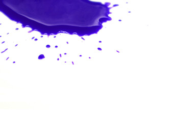 splatter blue color painting Ink drops and splashes. Blotter spots liquid paint drip drop splash on white background