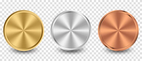 Fotobehang Collection of gold, silver, bronze radial metallic gradient. Plates with gold, silver, bronze metallic effect. Vector illustration © Aozora