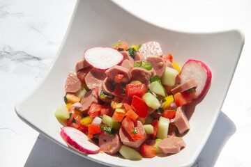 Sausage ceviche in a bowl. Mexican food