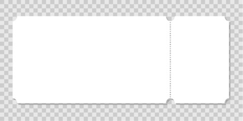 Ticket or lottery mockup. Blank entry card for event, concert, movie, museum, festival, theater, exhibition isolated on transparent background. Vector illustration