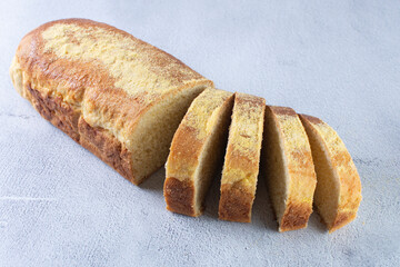 Corn and cheese bread, displayed on gray background