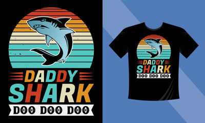 Daddy Shark Doo Doo Doo Retro Vector Design Template for T-shirt Design 