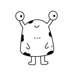 Cute and funny monster isolated on white background. Vector hand-drawn illustration in doodle style. Perfect for Halloween designs, cards, logo, decorations. Cartoon character.