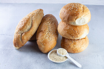 Traditional corn and sesame bread, displayed on gray background