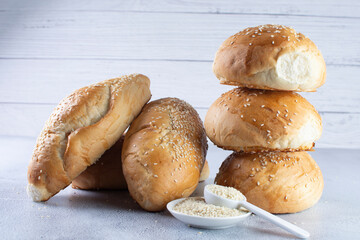 Traditional corn and sesame bread, displayed on gray background