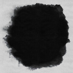 Custom Black Ink Paper Texture. Black Ink Splot on White Textured Paper with Bleeding Edges. Background for Wedding Invitation or Custom Stationary. - obrazy, fototapety, plakaty