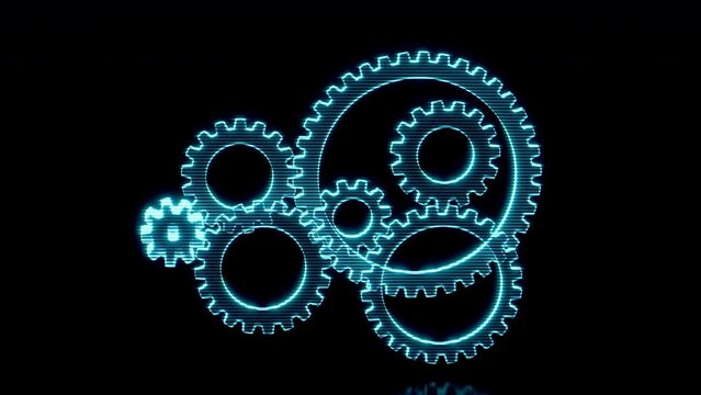 Holographic image of gear, futuristic element, 3d rendering.
