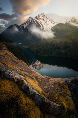 sunset in the north cascades over diablo lake