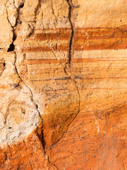 Sedimentary rocks with a high content of iron oxide. Red soil, loam. The texture of the soil.