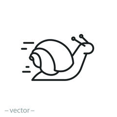 snail icon, acceleration or jerk, slow slug speed, thin line symbol on white background - editable stroke vector illustration - obrazy, fototapety, plakaty