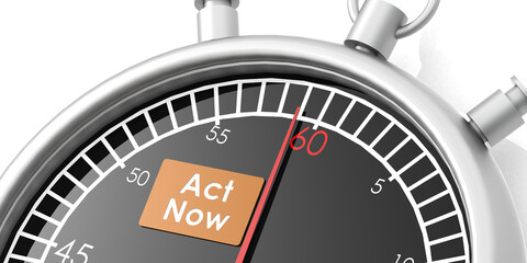 Act now word and stopwatch
