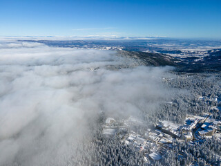 Aerial winter view of Rila Mountain near resort of Borovets, Bulgaria