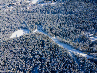Aerial winter view of Rila Mountain near resort of Borovets, Bulgaria