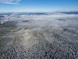 Aerial winter view of Rila Mountain near resort of Borovets, Bulgaria